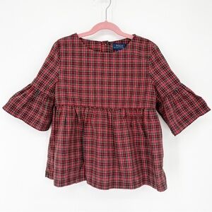 Polo Ralph Lauren Girls' Size 10 Bell-Sleeve Red Plaid Top Blouse